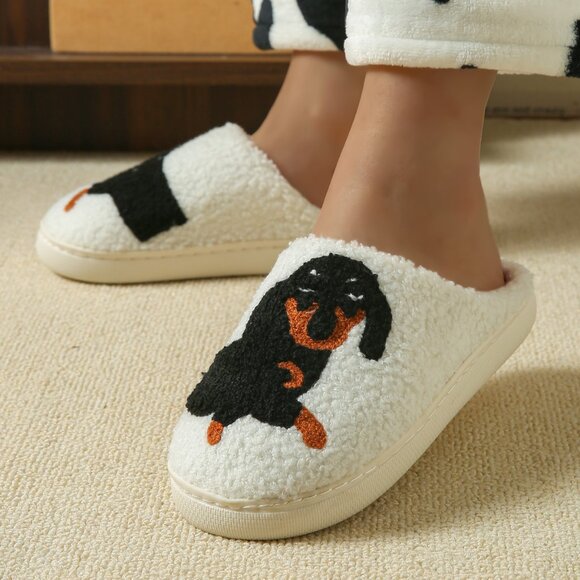 Funny Dachshund Slippers for Women Men Winter House Shoes, Fluffy Bedroom Slides - Picture 4 of 4